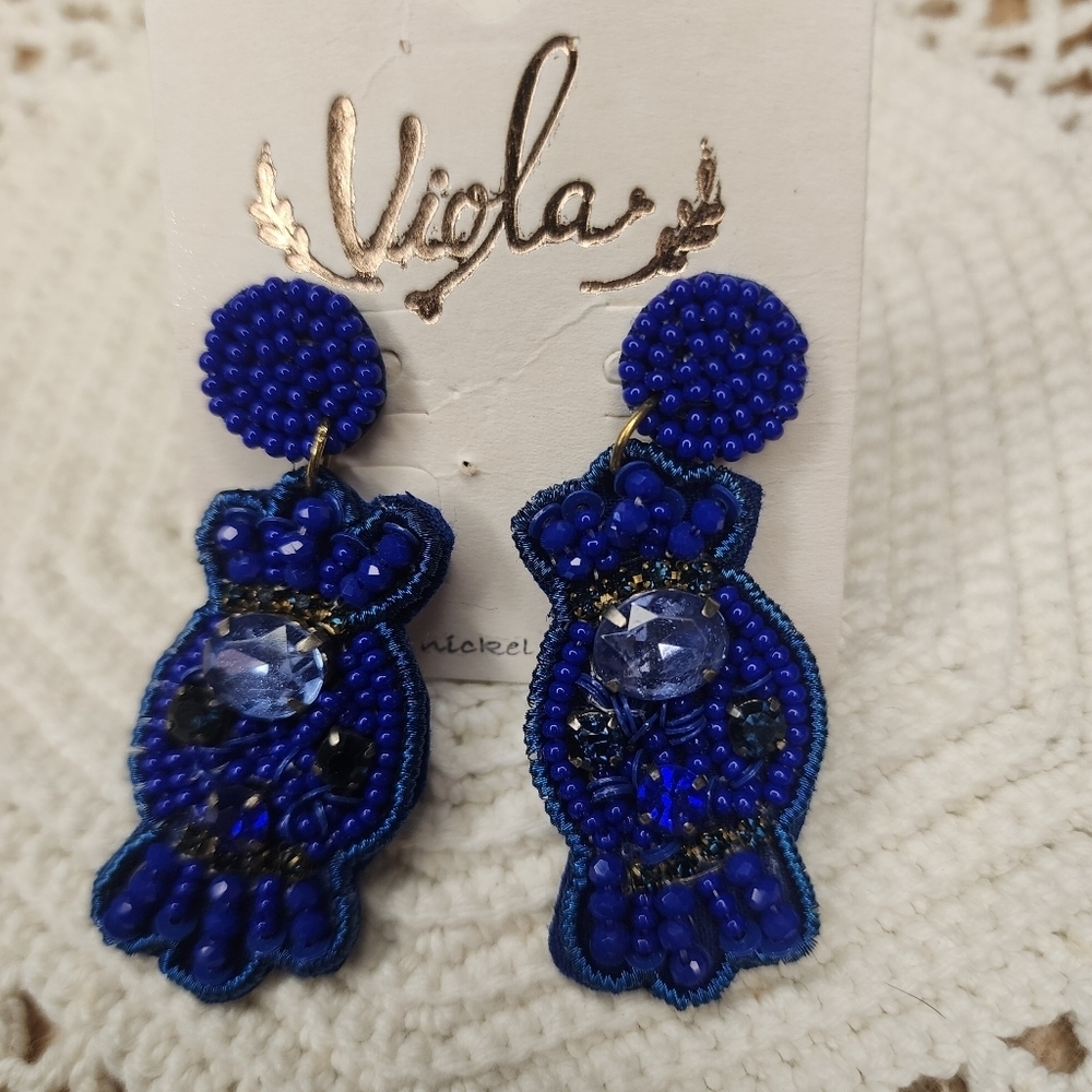 Viola Boho Blueq Beaded Sequin Earrings, New